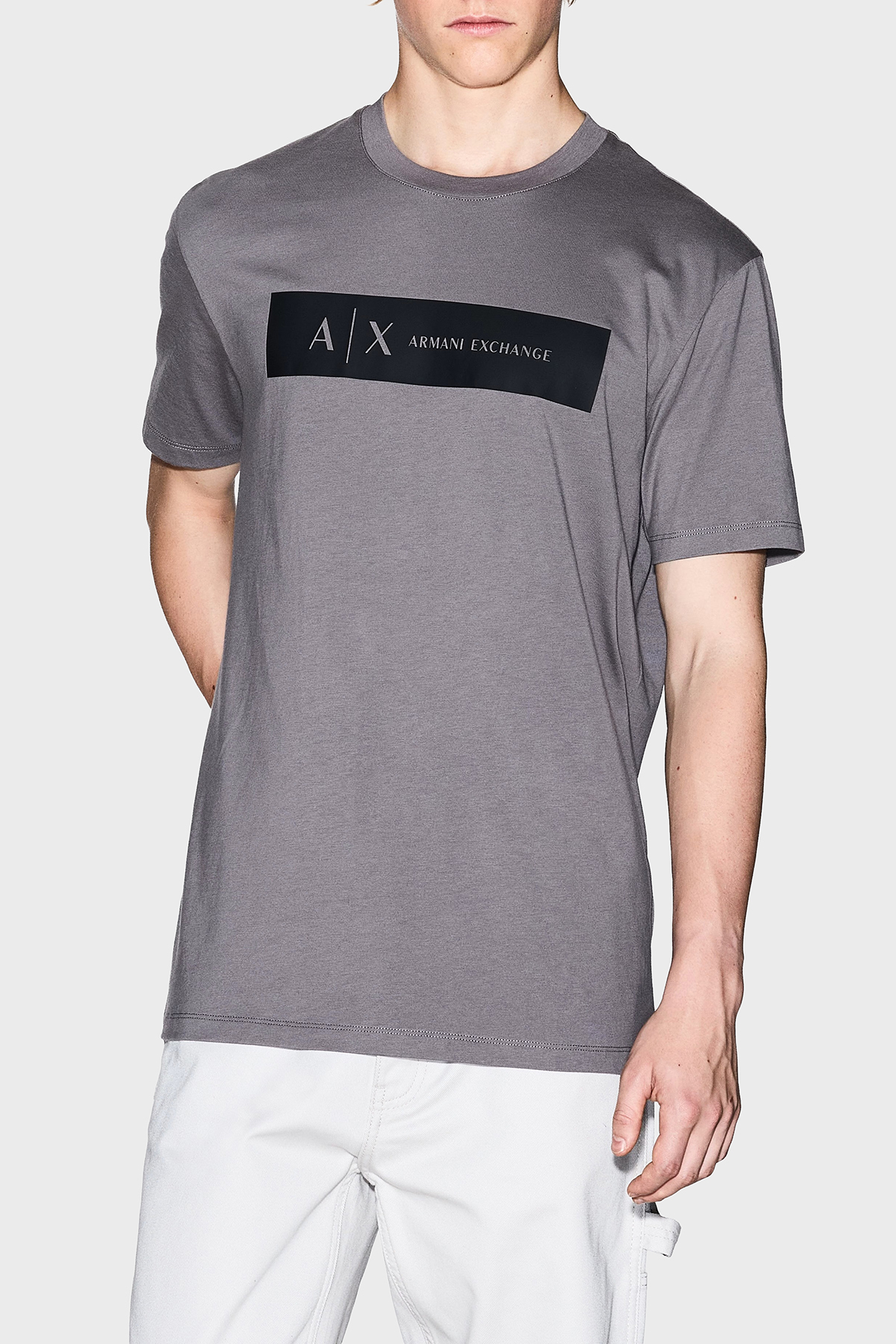 Armani Exchange Logo Baskılı Pamuklu Regular Fit Bisiklet Yaka Erkek T Shirt XM001425 AF10361 U8092 KOYU GRİ