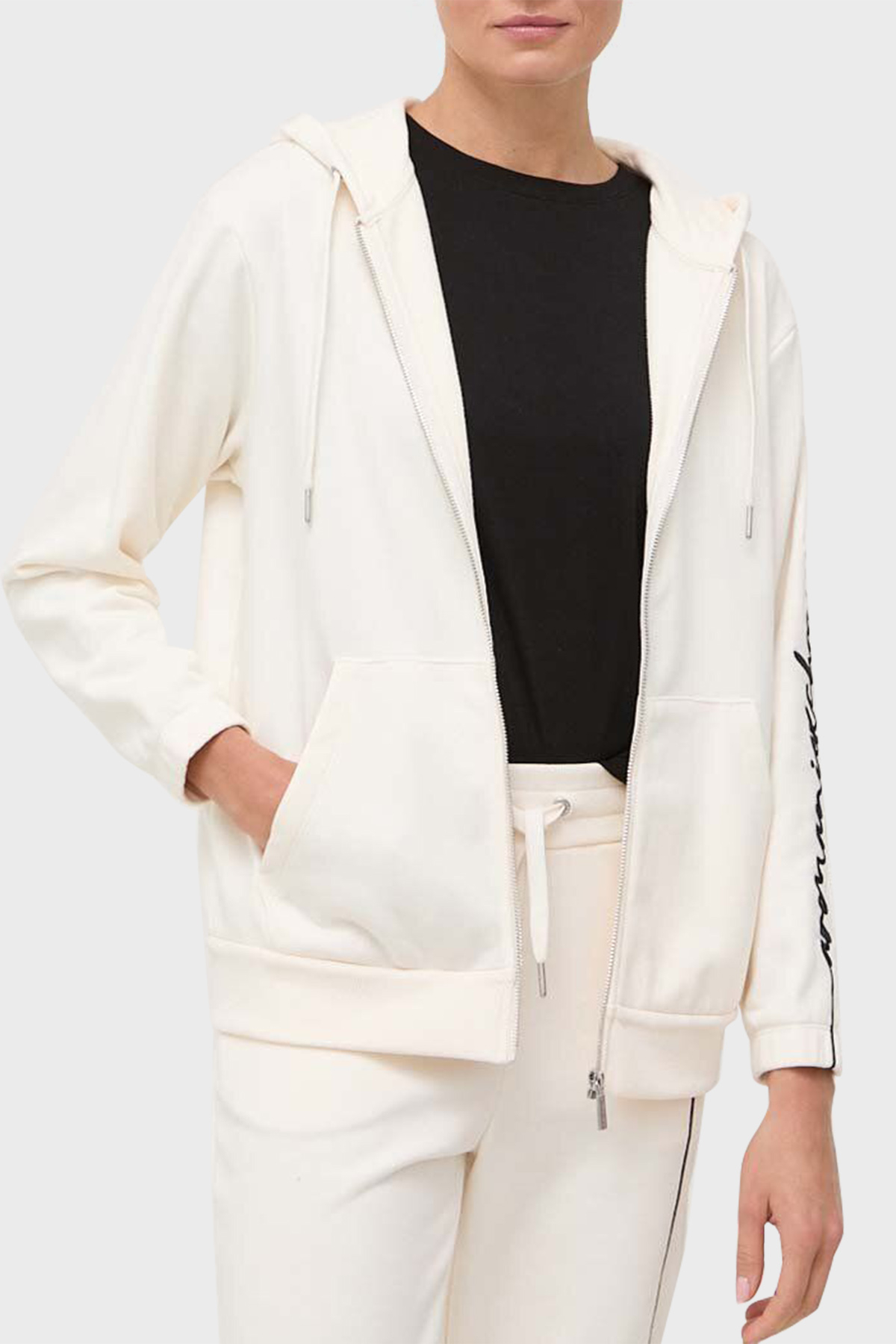 Armani Exchange Logo Yazılı Fermuarlı Kapüşonlu Regular Fit Kadın Sweat 6RYM71 YJBRZ 1130 BEYAZ