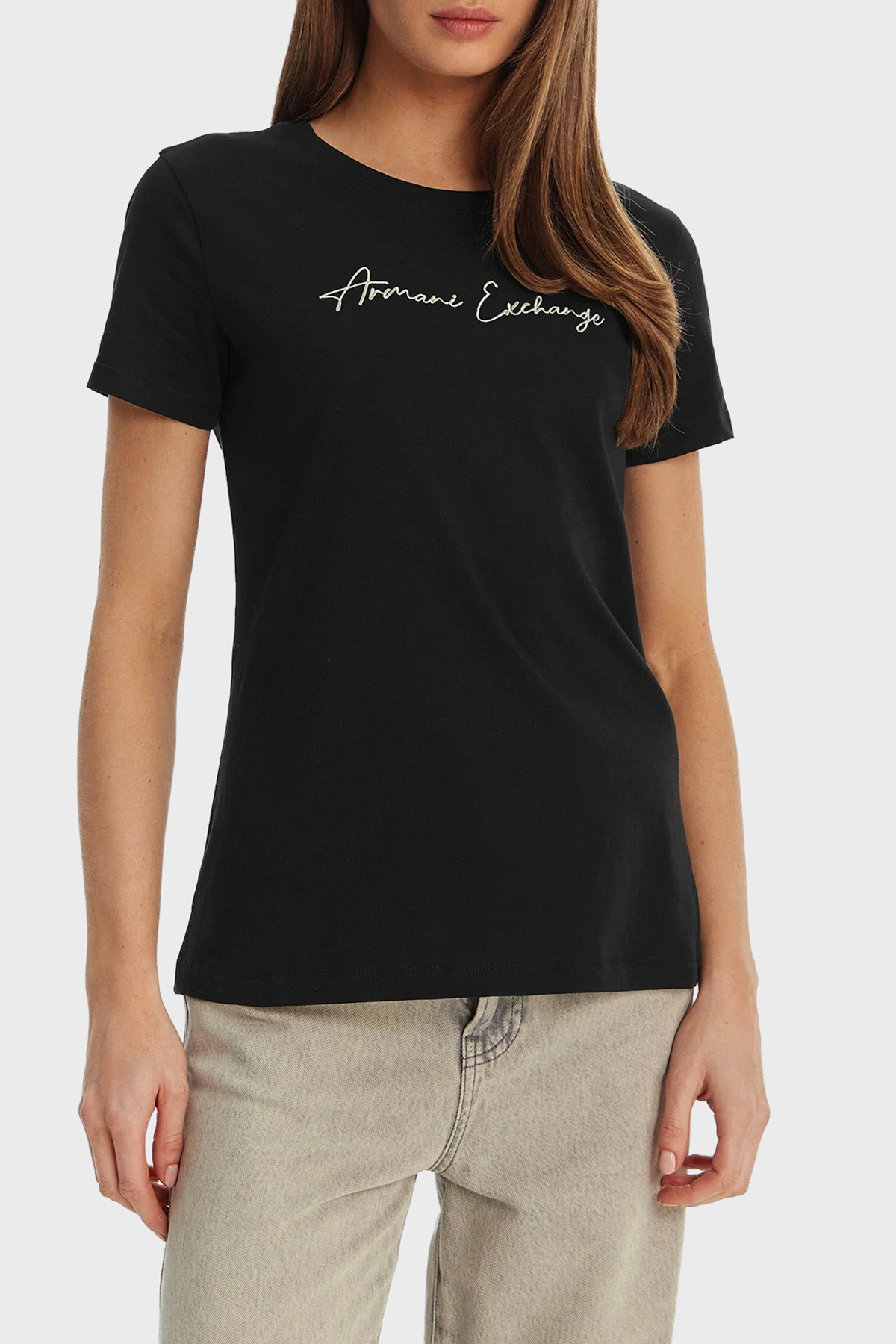 Armani Exchange Logolu % 100 Pamuk Regular Fit Bisiklet Yaka Kadın T Shirt XW000839 AF10356 MC021 SİYAH