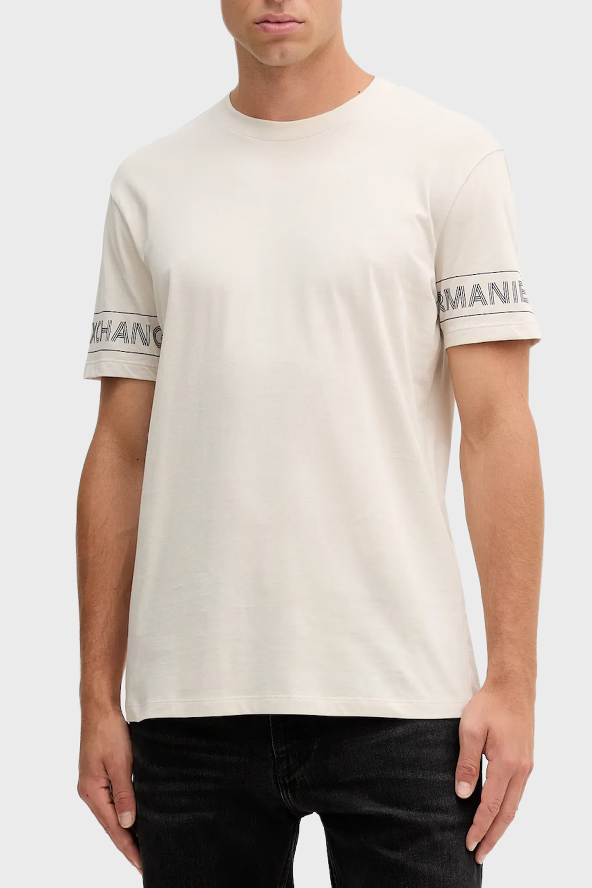 Armani Exchange Logolu % 100 Pamuk Regular Fit Bisiklet Yaka Erkek T Shirt XM001437 AF10356 U1013 BEJ