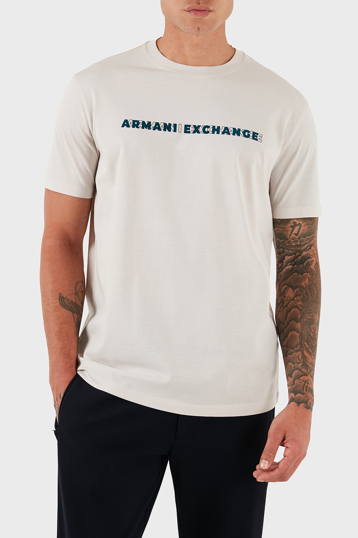 Armani Exchange Logolu % 100 Pamuk Regular Fit Bisiklet Yaka Erkek T Shirt XM001458 AF10364 U1013 GRİ