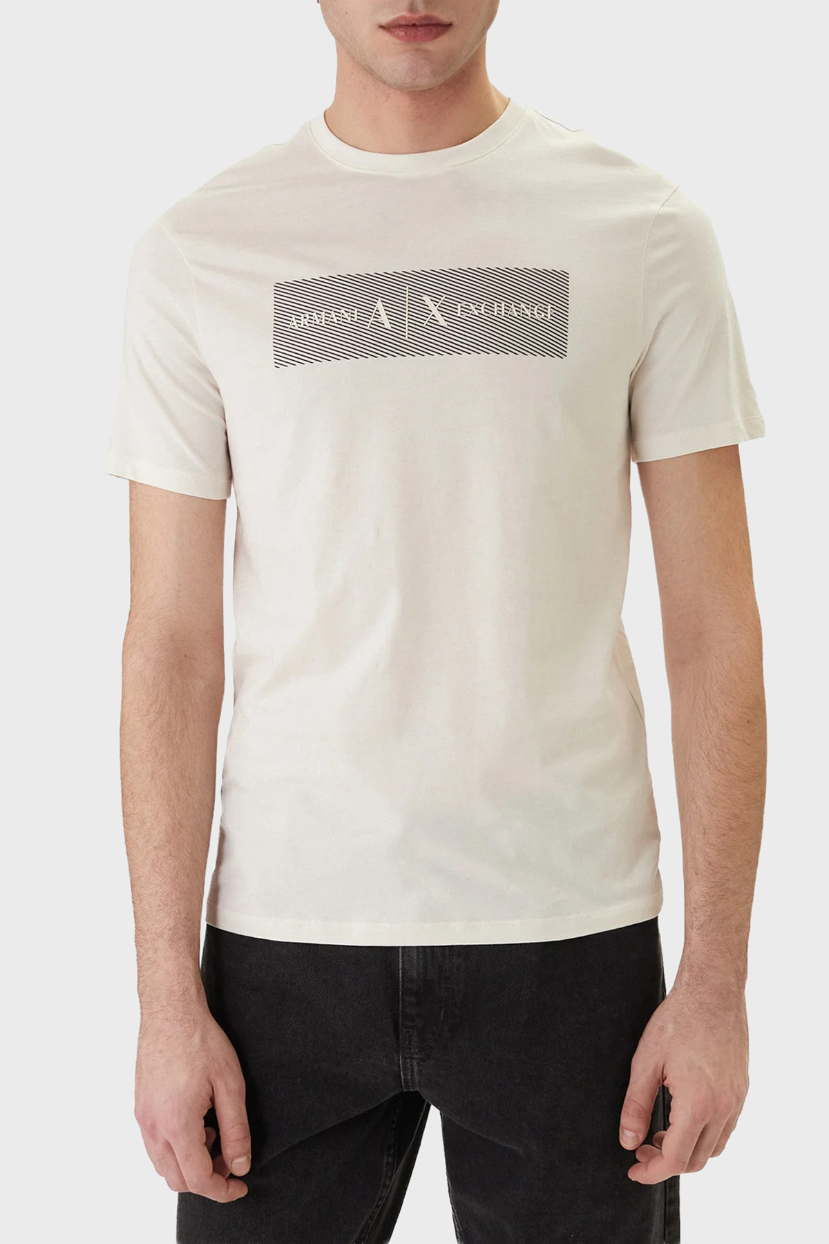 Armani Exchange Logolu % 100 Pamuk Regular Fit Bisiklet Yaka Erkek T Shirt XM002472 AF10356 U1074 KREM