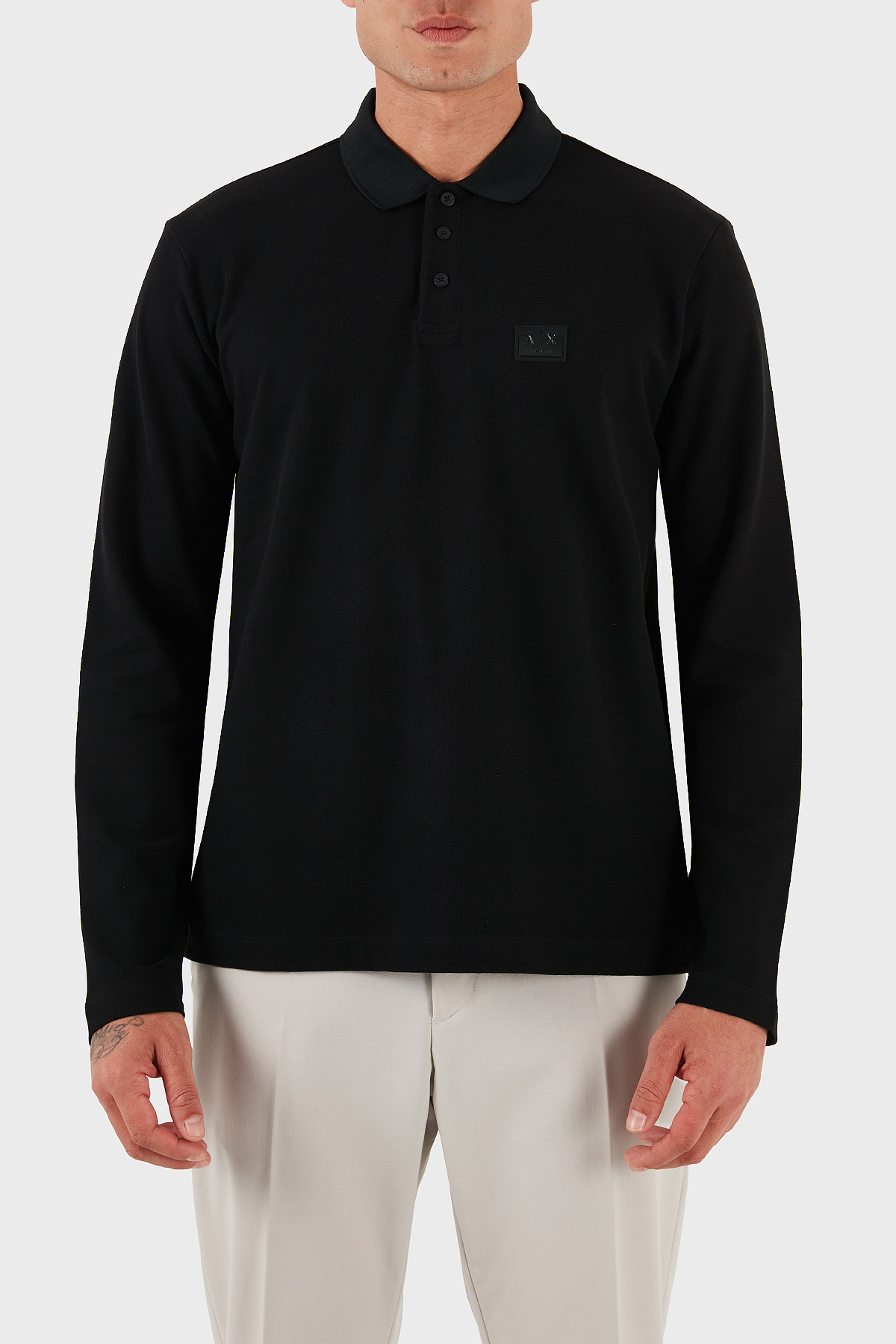 Armani Exchange Logolu % 100 Pamuk Regular Fit Düğmeli Erkek Polo Yaka Sweat XM001394 AF16262 UC001 SİYAH