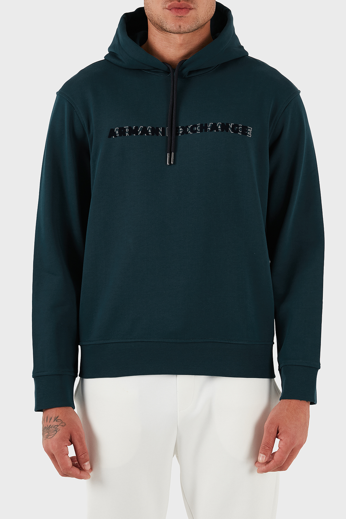 Armani Exchange Logolu % 100 Pamuk Regular Fit Kapüşonlu Erkek Sweat XM001380 AF10830 UB022 PETROL
