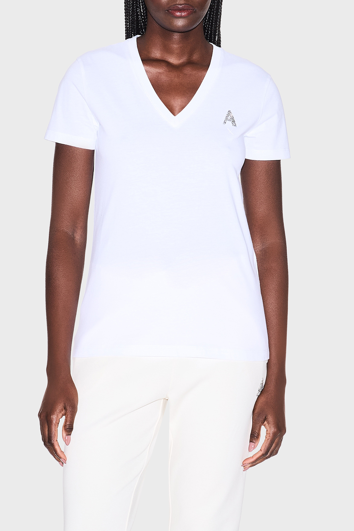 Armani Exchange Logolu % 100 Pamuk Regular Fit V Yaka Kadın T Shirt XW002330 AF10356 U0002 BEYAZ