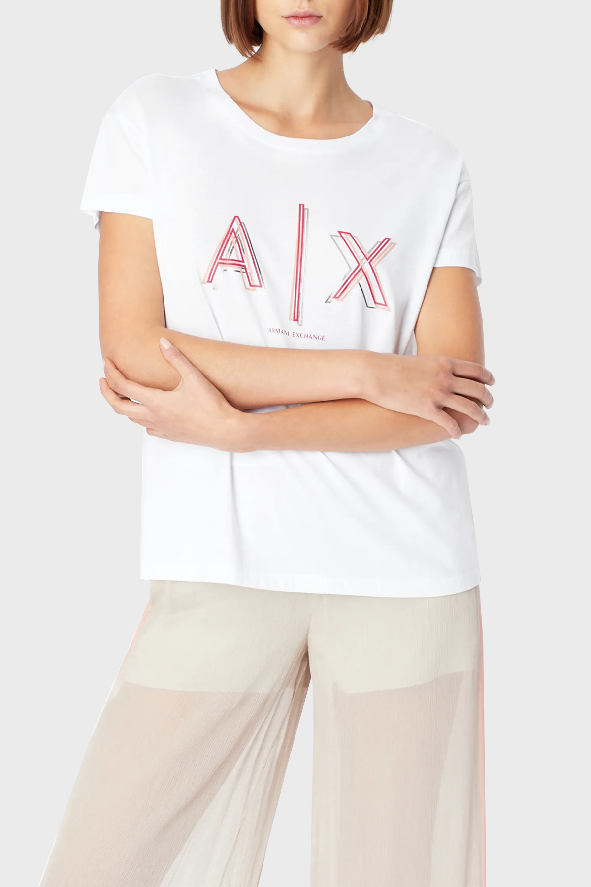 Armani Exchange Logolu Jarse Pamuklu Boyfriend Fit Kadın T Shirt 3RYTEJ YJ16Z 1000 BEYAZ