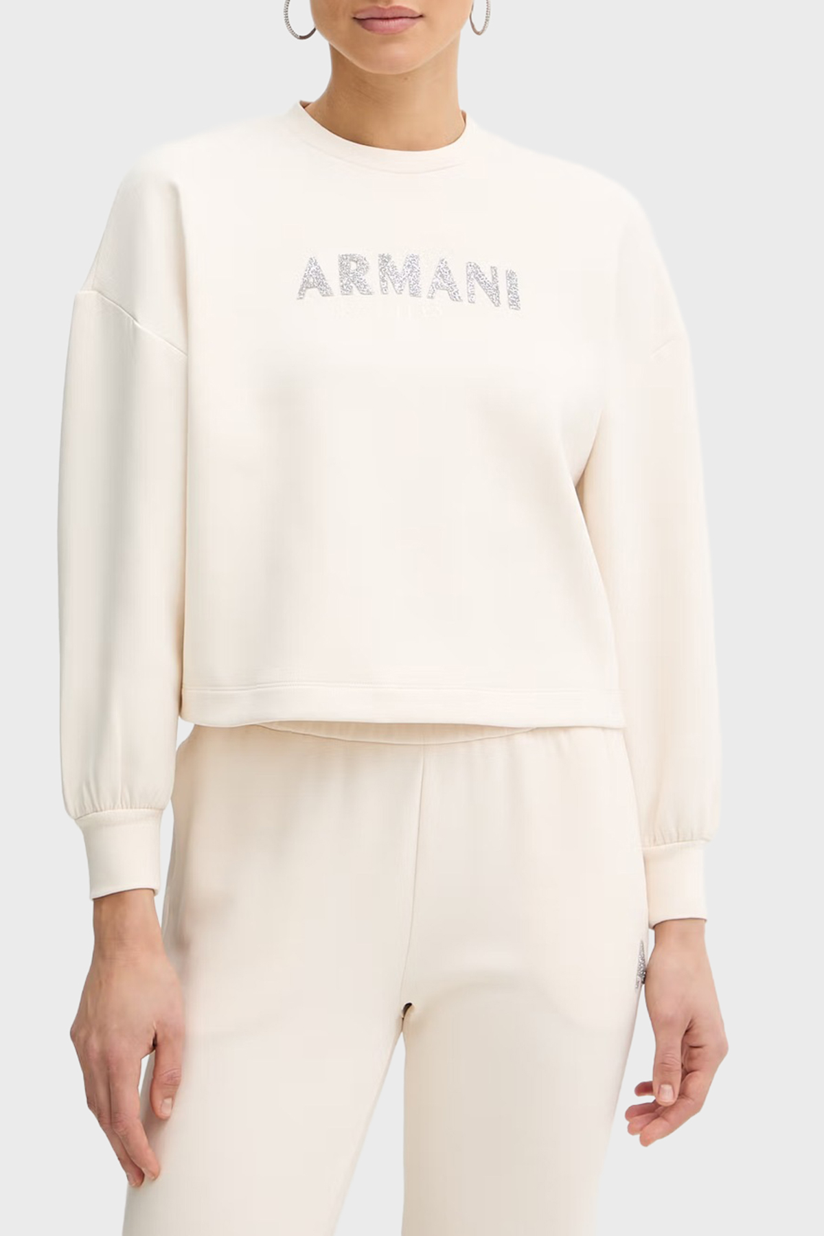 Armani Exchange Logolu Pamuklu Relaxed Fit Bisiklet Yaka Kadın Sweat XW002049 AF21298 U1003 Ekru