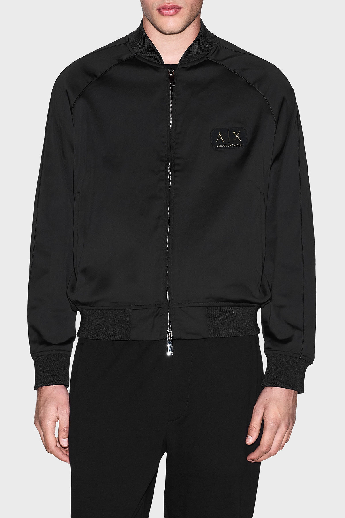 Armani Exchange Logolu Regular Fit Kolej Yaka Fermuarlı Erkek Ceket XM001836 AF20535 UC001 Siyah