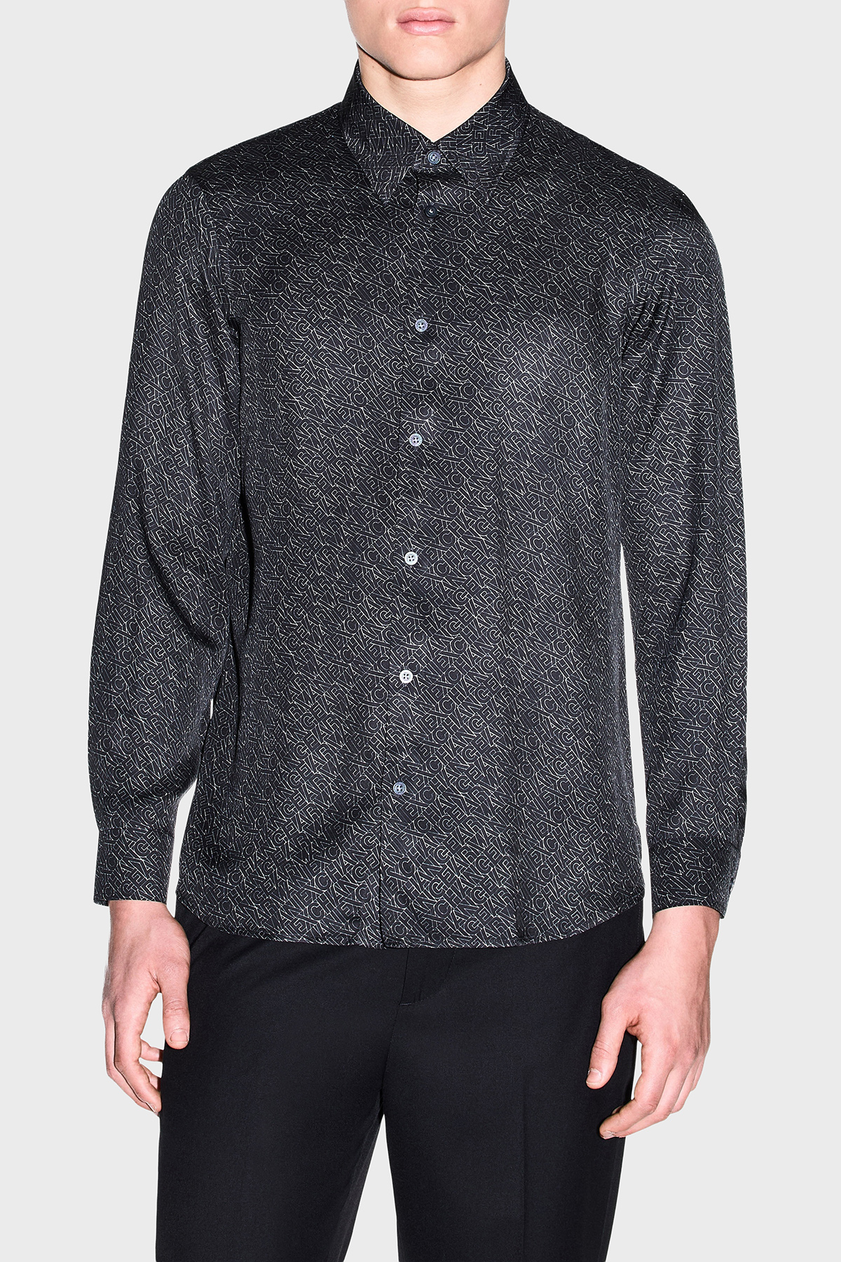 Armani Exchange Logolu Regular Fit Uzun Kollu Erkek Gömlek XM002280 AF13235 FC304 Siyah
