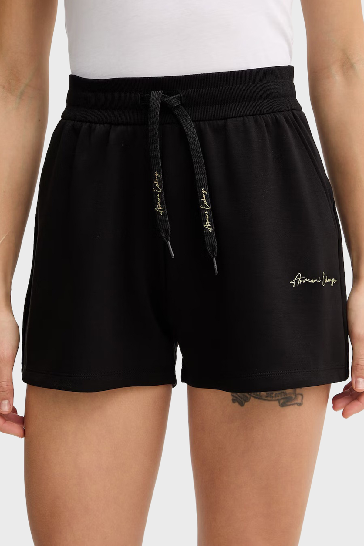 Armani Exchange Logolu Regular Fit Yüksek Bel Kadın Şort XW000838 AF13397 MC021 SİYAH-GOLD