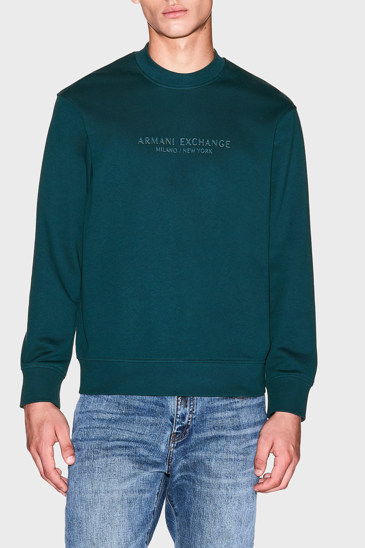 Armani Exchange Logolu Streç Pamuklu Regular Fit Bisiklet Yaka Erkek Sweat XM001284 AF20934 UB022 PETROL