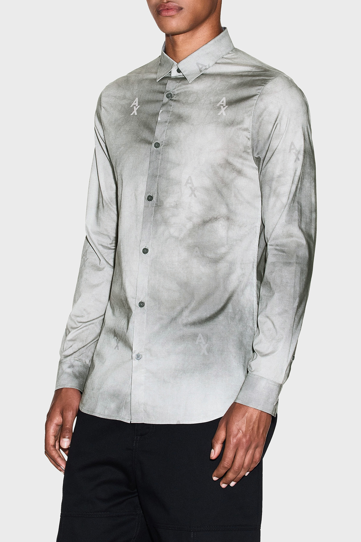Armani Exchange Logolu Streç Pamuklu Slim Fit Klasik Yaka Erkek Gömlek XM001956 AF13184 F8042 GRİ