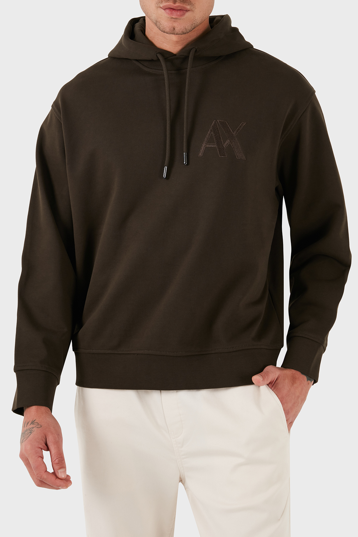 Armani Exchange Pamuk Karışımlı Regular Fit Kapüşonlu Yaka Erkek Sweat 6DZMJE ZJ4XZ 1782 HAKİ