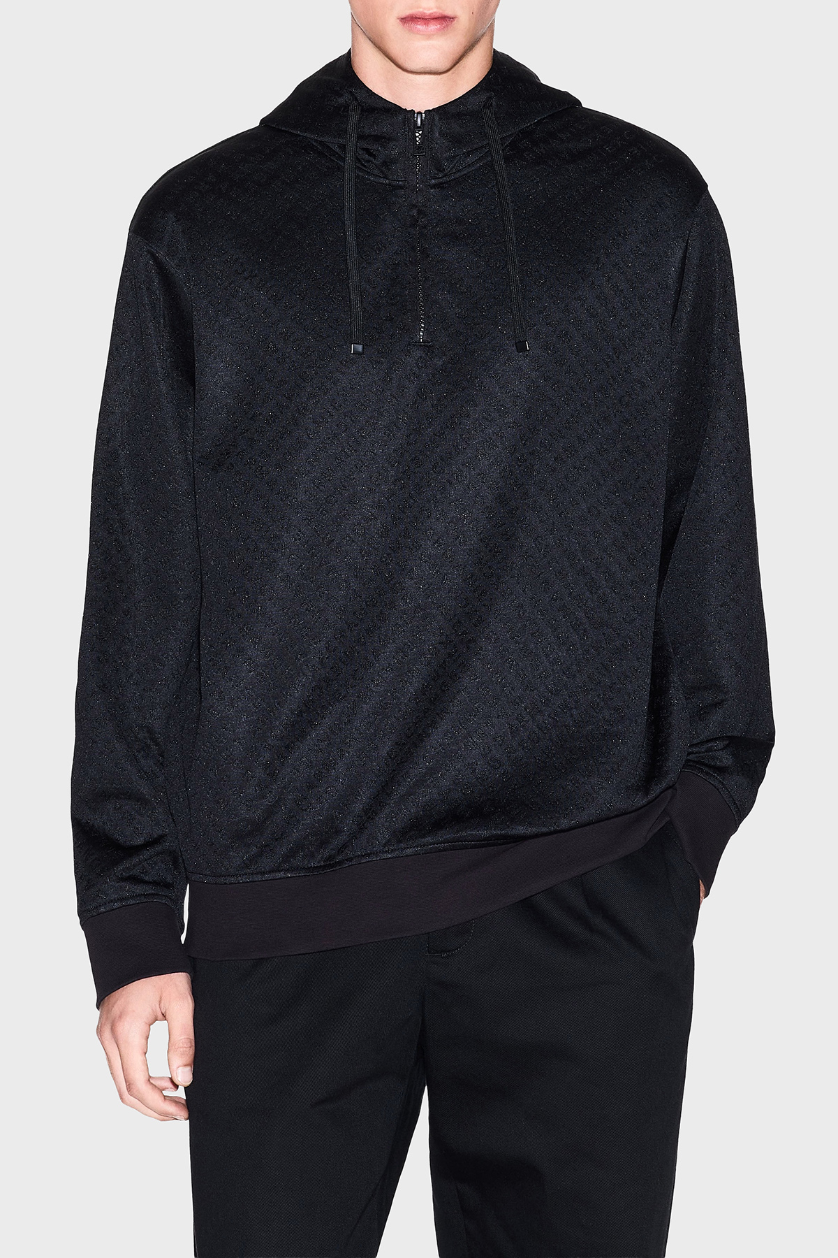 Armani Exchange Pamuk Karışımlı Regular Fit Yarım Fermuarlı Kapüşonlu Erkek Sweat XM001355 AF16259 FC022 SİYAH