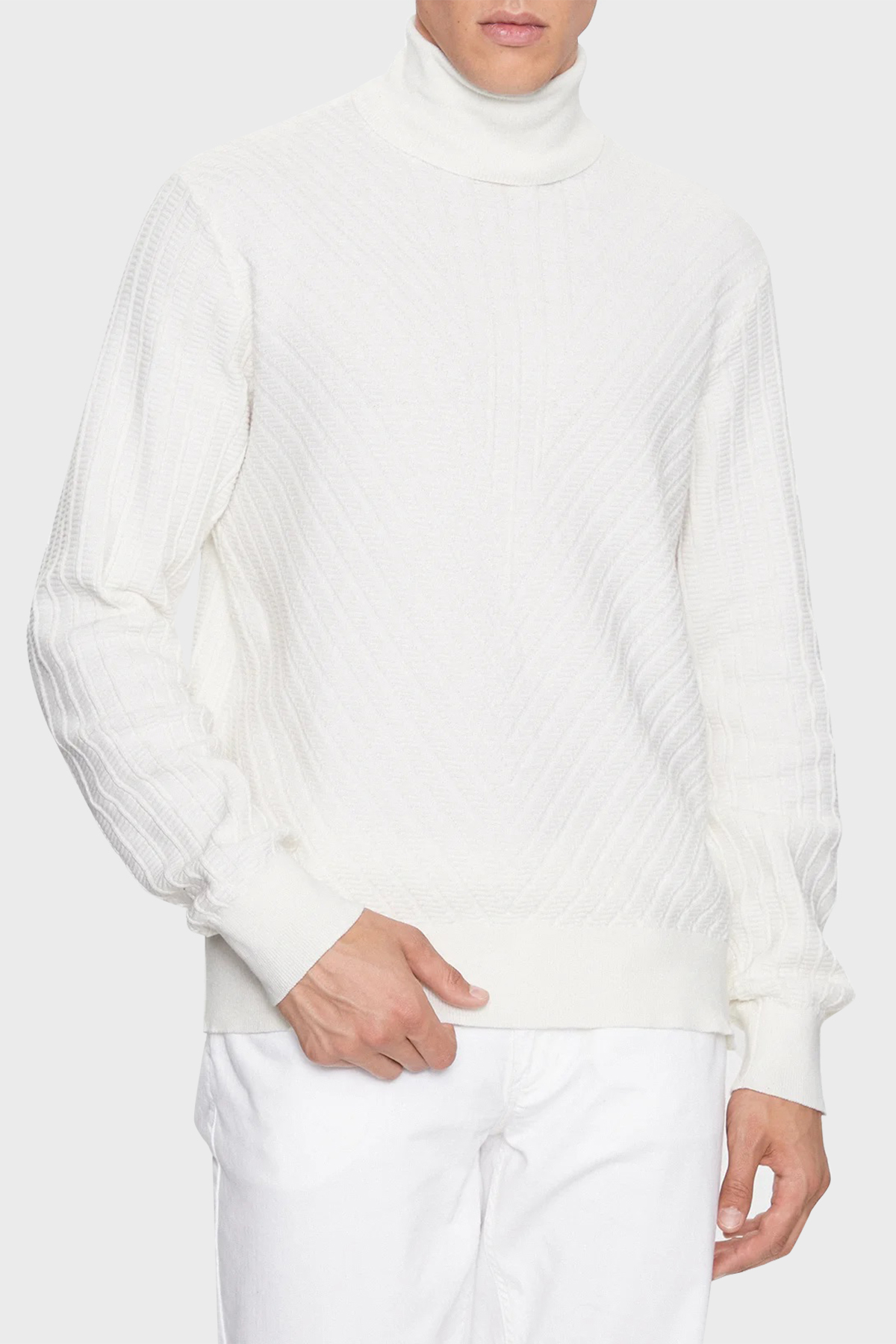 Armani Exchange Pamuk ve Yün Karışımlı Regular Fit Balıkçı Yaka Erkek Kazak 6RZM2J ZM3FZ 1116 BEYAZ