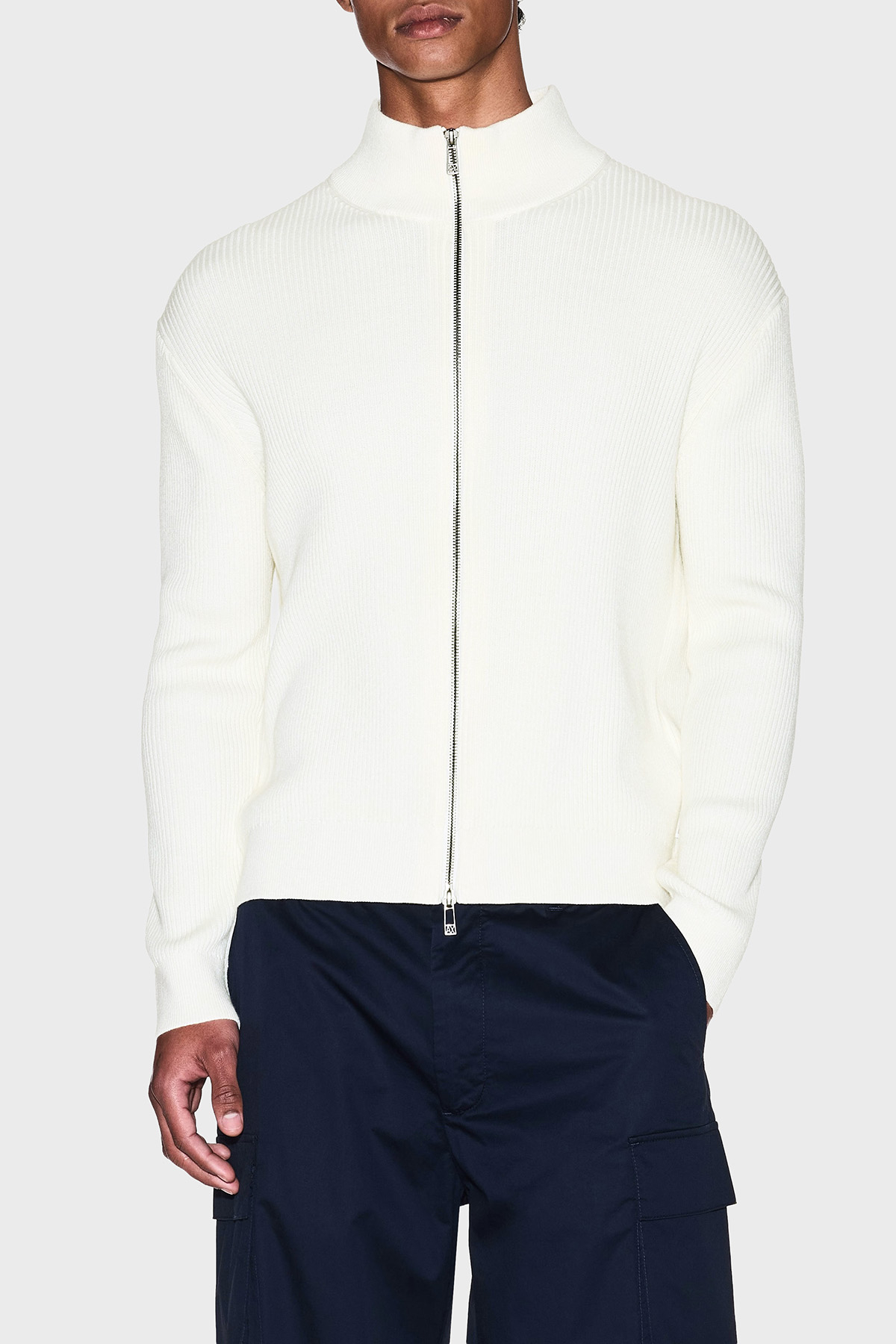 Armani Exchange Pamuk ve Yün Karışımlı Regular Fit Dik Yaka Erkek Hırka XM000912 AF10348 U0009 BEYAZ