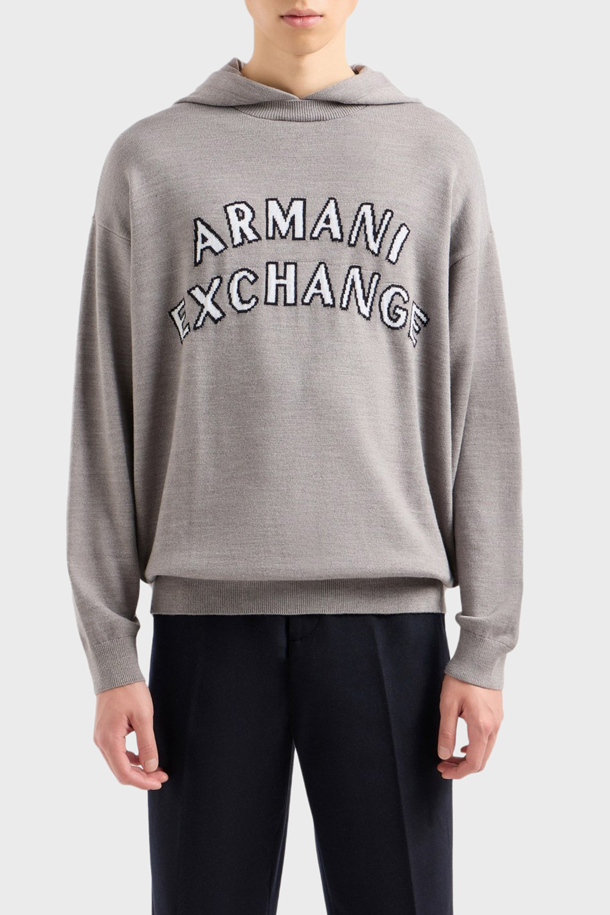 Armani Exchange Pamuk ve Yün Karışımlı Regular Fit Kapüşonlu Erkek Kazak 6DZM2Y ZM4NZ 17AC GRİ