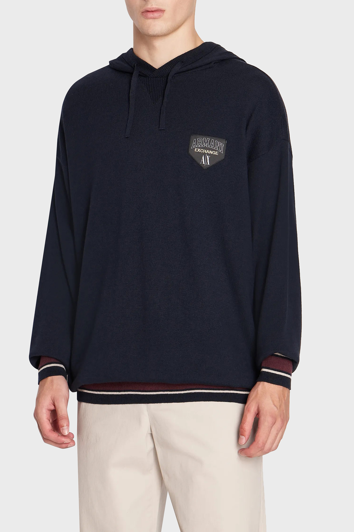 Armani Exchange Pamuk ve Yün Karışımlı Regular Fit Kapüşonlu Erkek Kazak 6RZM2A ZM3FZ 1510 LACİVERT