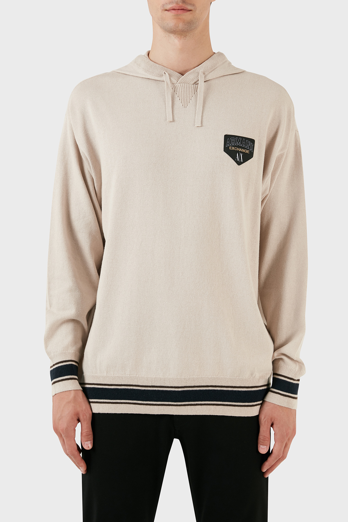 Armani Exchange Pamuk ve Yün Karışımlı Regular Fit Kapüşonlu Erkek Kazak 6RZM2A ZM3FZ 1934 BEJ