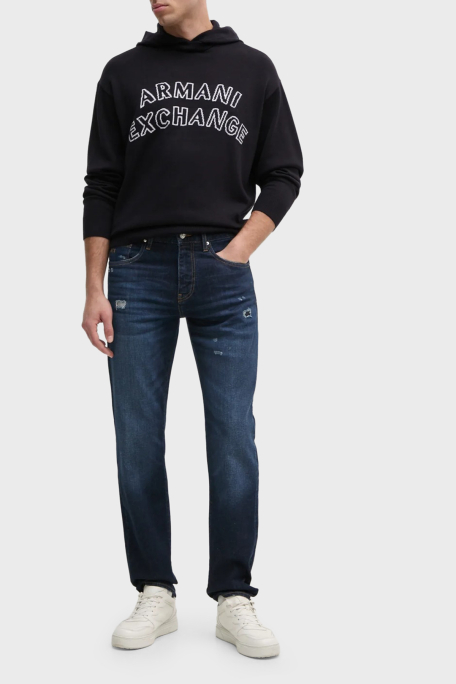 Armani Exchange Pamuk ve Yün Karışımlı Regular Fit Logolu Kapüşonlu Erkek Kazak 6DZM2Y ZM4NZ 1510 LACİVERT - 2