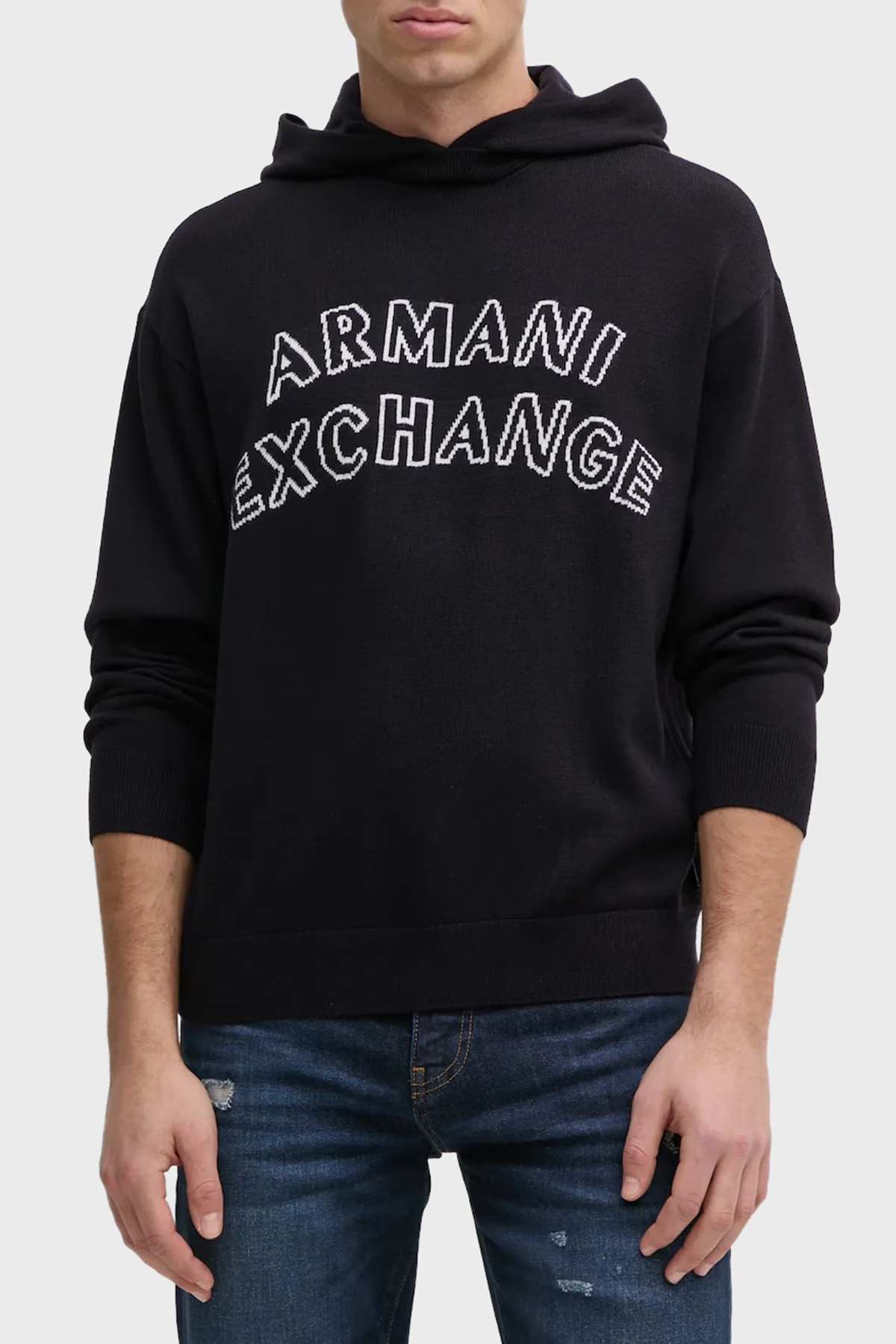 Armani Exchange Pamuk ve Yün Karışımlı Regular Fit Logolu Kapüşonlu Erkek Kazak 6DZM2Y ZM4NZ 1510 LACİVERT
