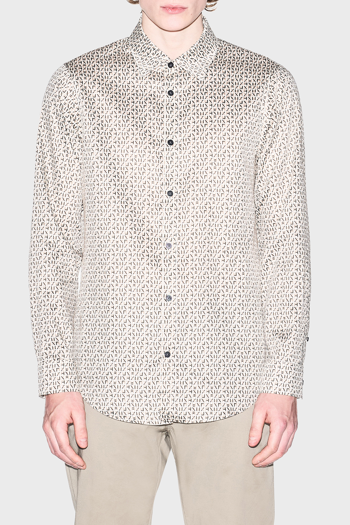 Armani Exchange Pamuklu Harf Logolu Regular Fit Erkek Gömlek XM001942 AF19194 F1165 BEJ