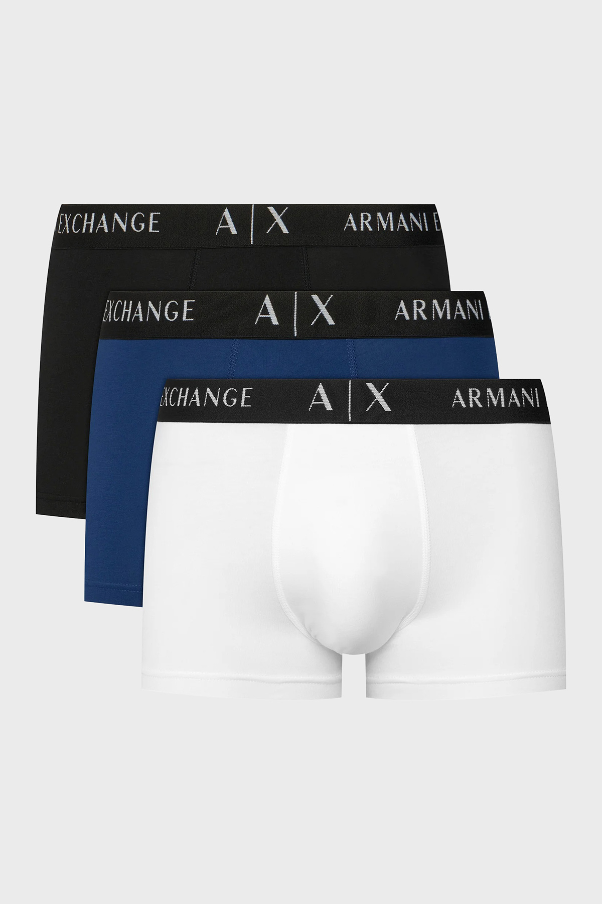 Armani Exchange Pamuklu Logolu Bel Bandı 3 Pack Erkek Boxer XM000871 AF13682 MB581 Siyah-Saks-Beyaz