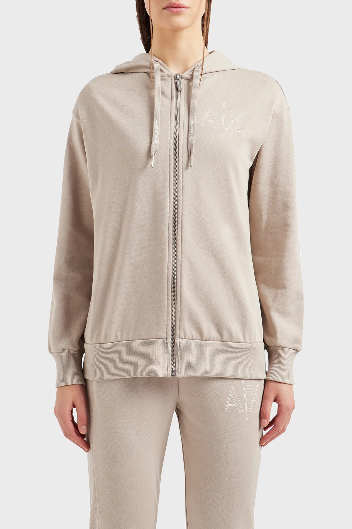 Armani Exchange Pamuklu Loose Fit Kapüşonlu Kadın Sweat 3DYM10 YJEBZ 1786 BEJ