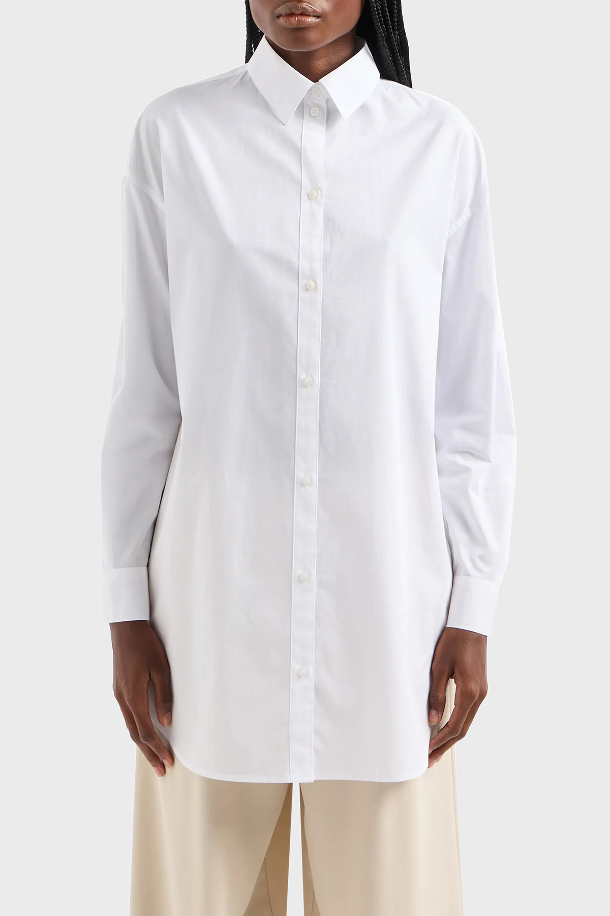 Armani Exchange Pamuklu Loose Fit Uzun Poplin Kadın Gömlek 3DYC12 YN3NZ 1000 BEYAZ
