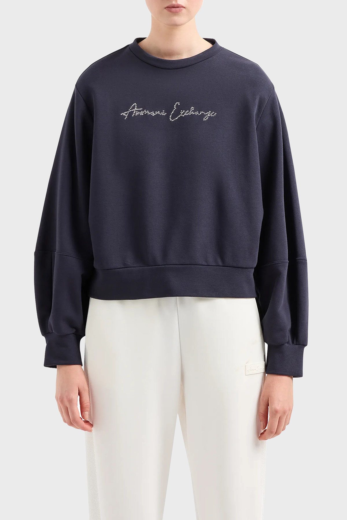 Armani Exchange Pamuklu Regular Fit Bisiklet Yaka Kadın Sweat 3DYM13 YJFFZ 1593 LACİVERT