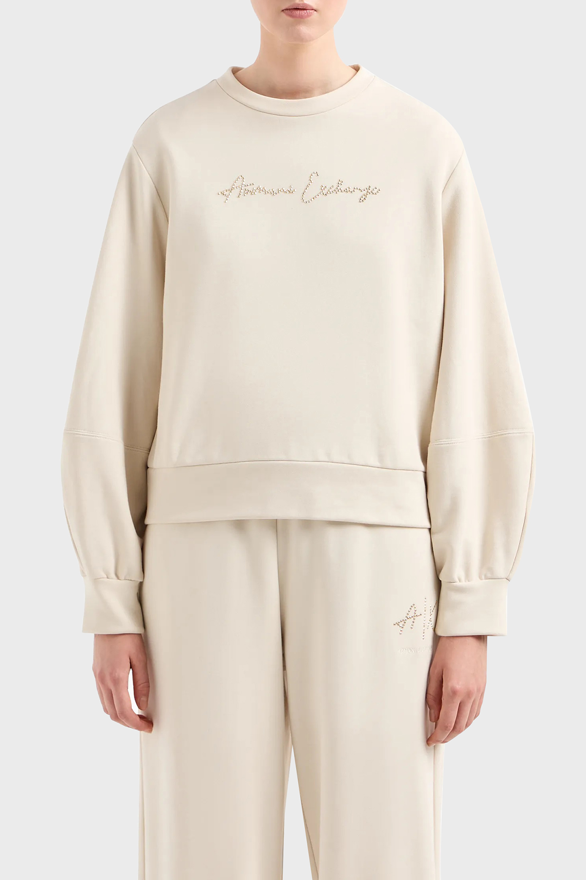 Armani Exchange Pamuklu Regular Fit Bisiklet Yaka Kadın Sweat 3DYM13 YJFFZ 1787 BEJ