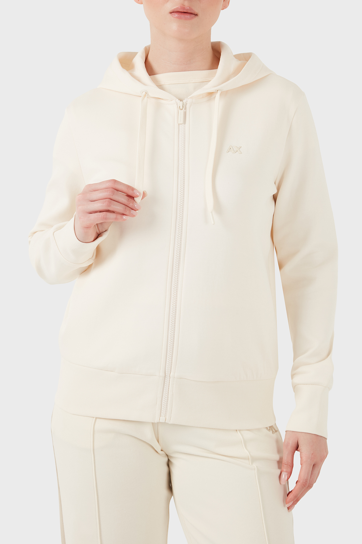Armani Exchange Pamuklu Regular Fit Fermuarlı Kapüşon Yaka Kadın Sweat XW002843 AF10818 U1003 EKRU