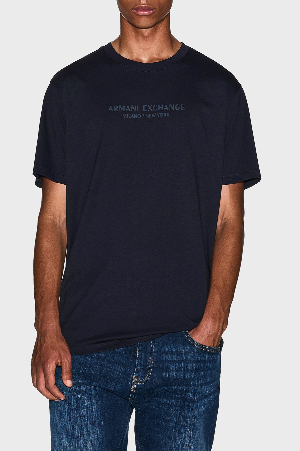 Armani Exchange Pamuklu Regular Fit Logo Baskılı Bisiklet Yaka Erkek T Shirt XM001280 AF10361 UB101 LACİVERT