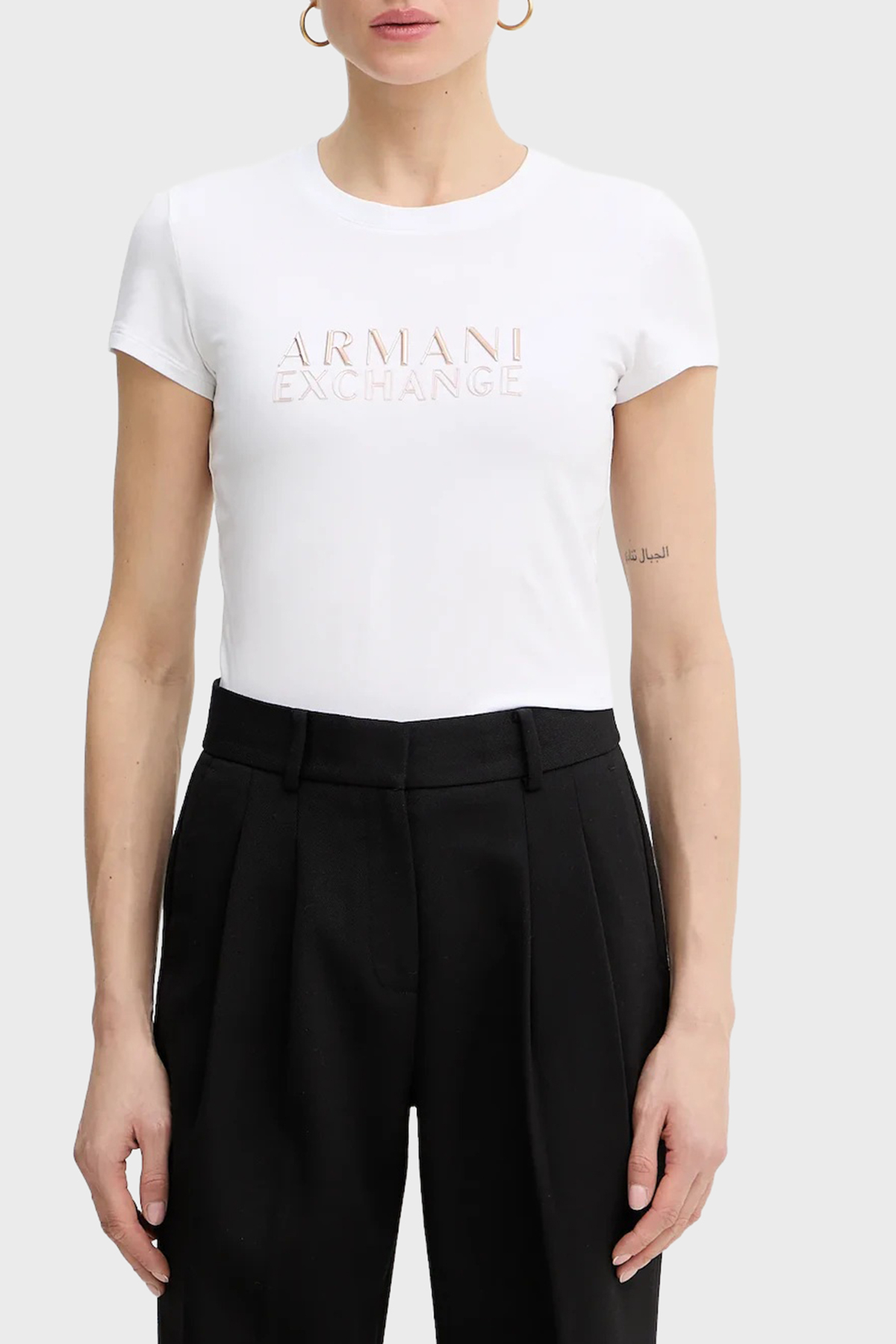 Armani Exchange Pamuklu Regular Fit Logolu Bisiklet Yaka Kadın T Shirt XW001837 AF16294 U0002 BEYAZ