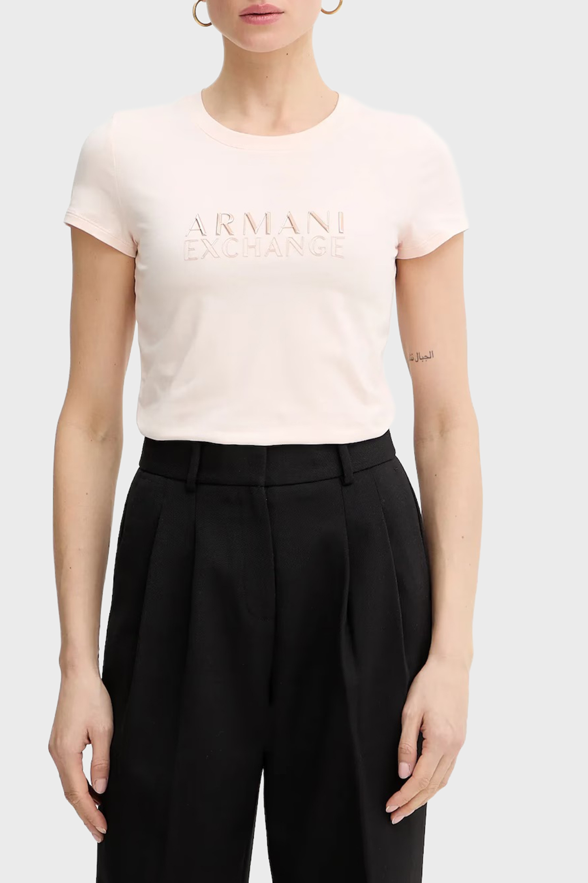 Armani Exchange Pamuklu Regular Fit Logolu Bisiklet Yaka Kadın T Shirt XW001837 AF16294 U4104 PUDRA