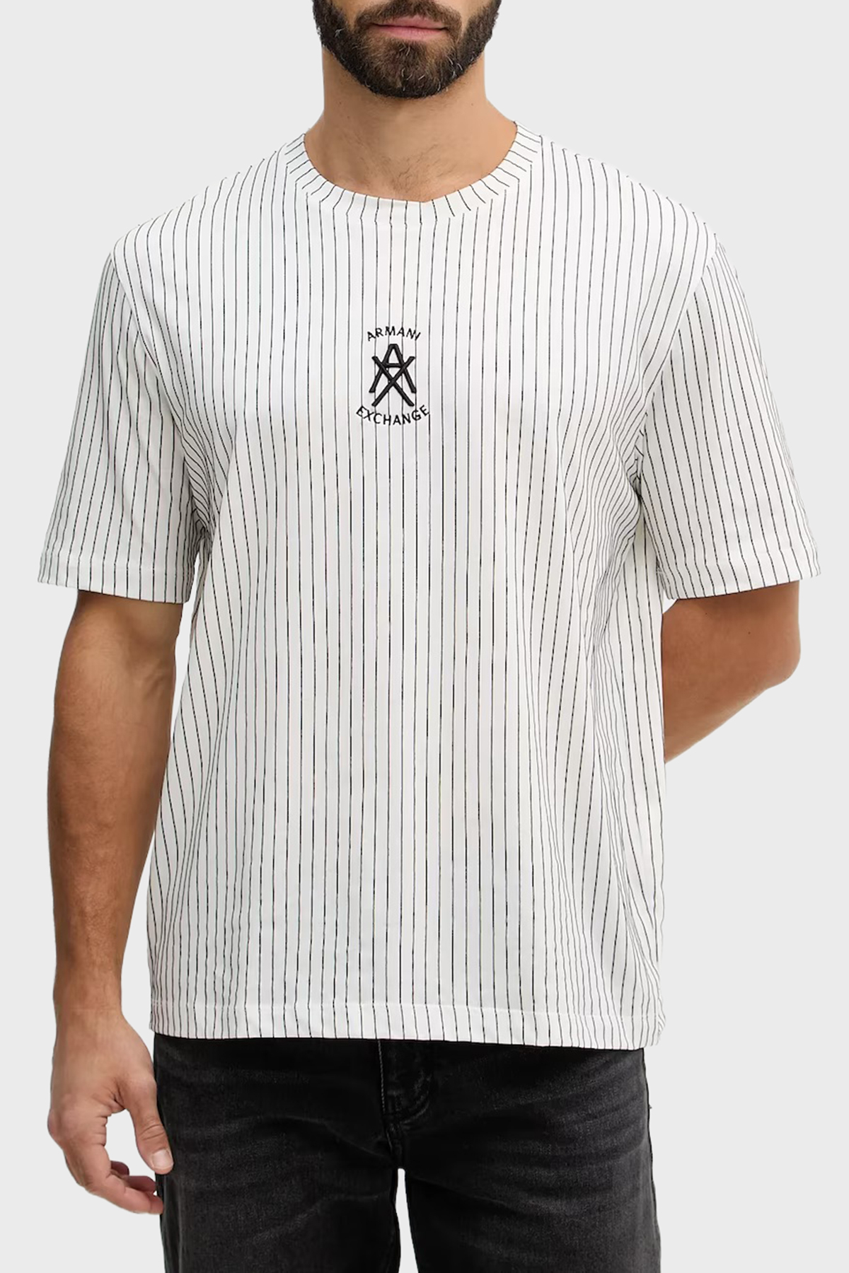 Armani Exchange Pamuklu Regular Fit Logolu Bisiklet Yaka Çizgili Erkek T Shirt XM001791 AF10356 F0158 SİYAH-BEYAZ