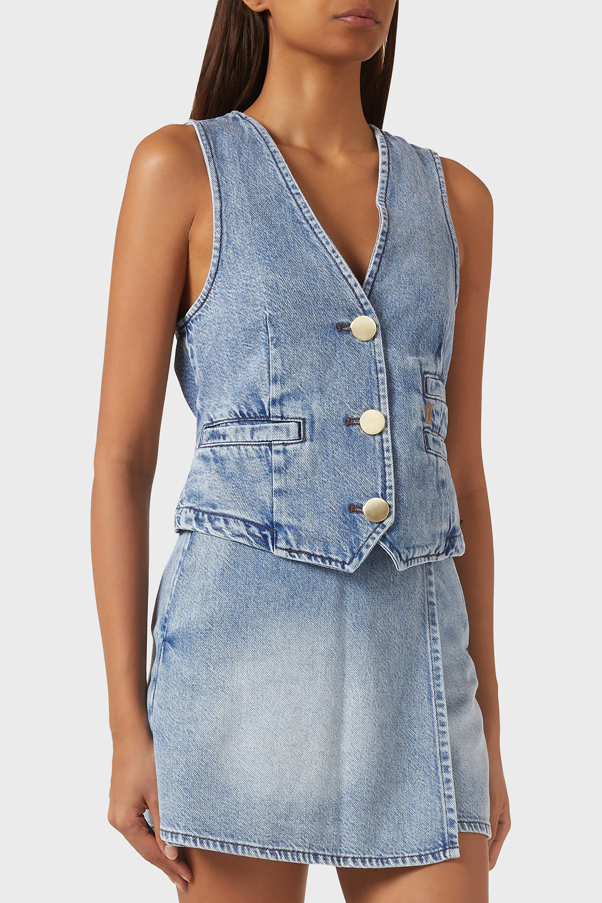 Armani Exchange Pamuklu Regular Fit V Yaka Kot Kadın Yelek XW002263 AF21338 MB001 MAVİ