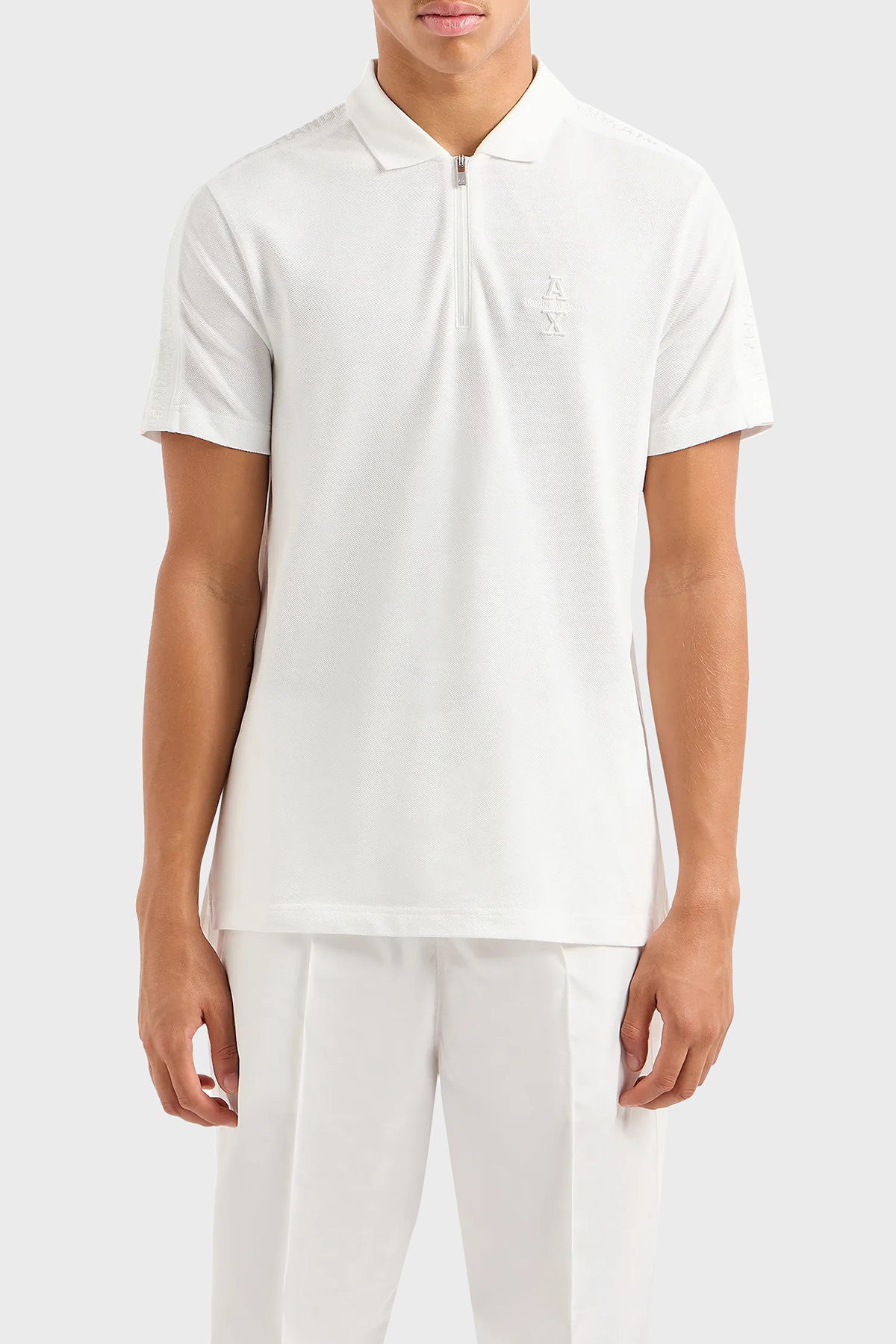 Armani Exchange Pamuklu Regular Fit Yarım Fermuarlı Erkek Polo Yaka T Shirt 6DZFLC ZJM5Z 1116 BEYAZ