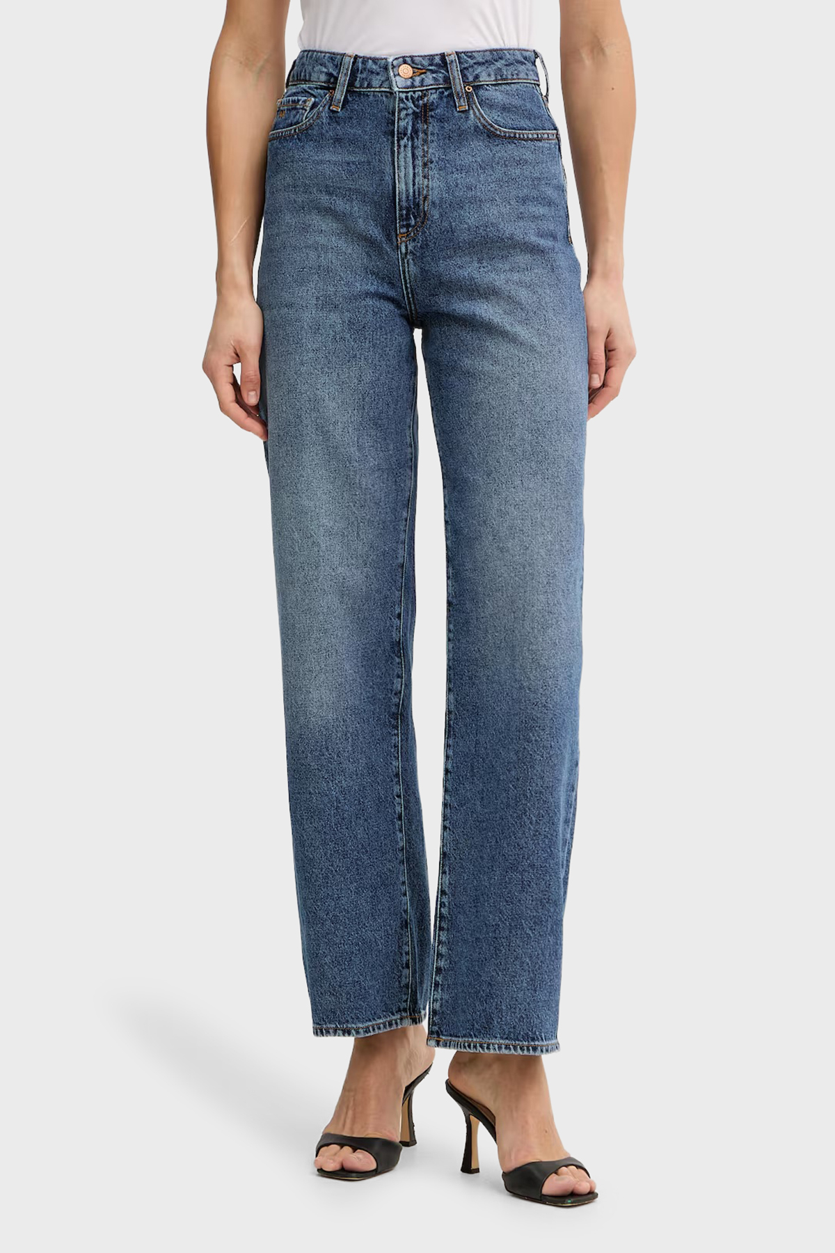 Armani Exchange Pamuklu Regular Fit Yüksek Bel Geniş Paça Jeans Kadın Kot Pantolon XW000100 AF21886 MB001 MAVİ