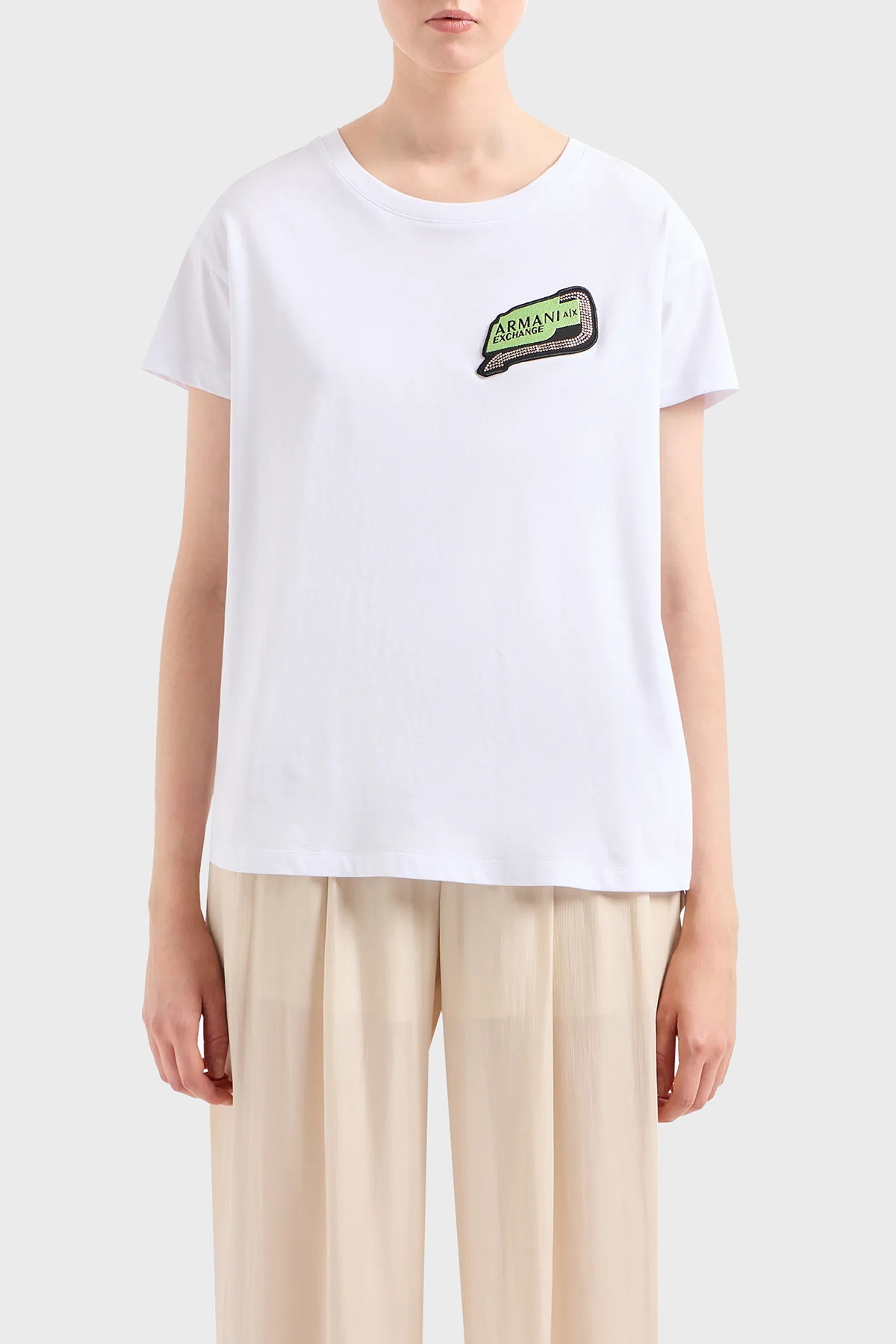 Armani Exchange Pamuklu Relaxed Fit Bisiklet Yaka Kadın T Shirt 3DYT16 YJ3RZ 1000 BEYAZ