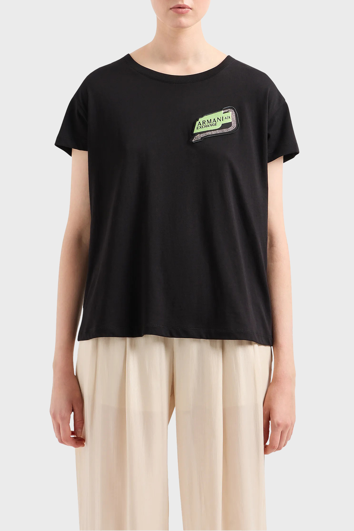 Armani Exchange Pamuklu Relaxed Fit Bisiklet Yaka Kadın T Shirt 3DYT16 YJ3RZ 1200 SİYAH