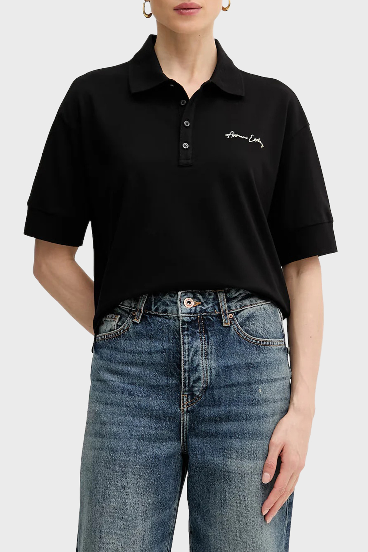 Armani Exchange Pamuklu Relaxed Fit Kısa Kollu Kadın Polo XW000887 AF10819 MC021 SİYAH