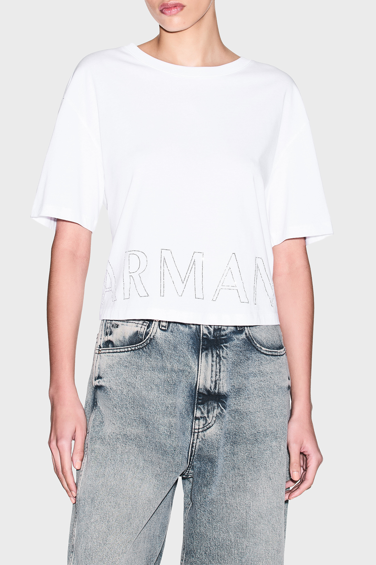 Armani Exchange Pamuklu Relaxed Fit Logolu Bisiklet Yaka Kadın T Shirt XW001709 AF17172 U0002 BEYAZ