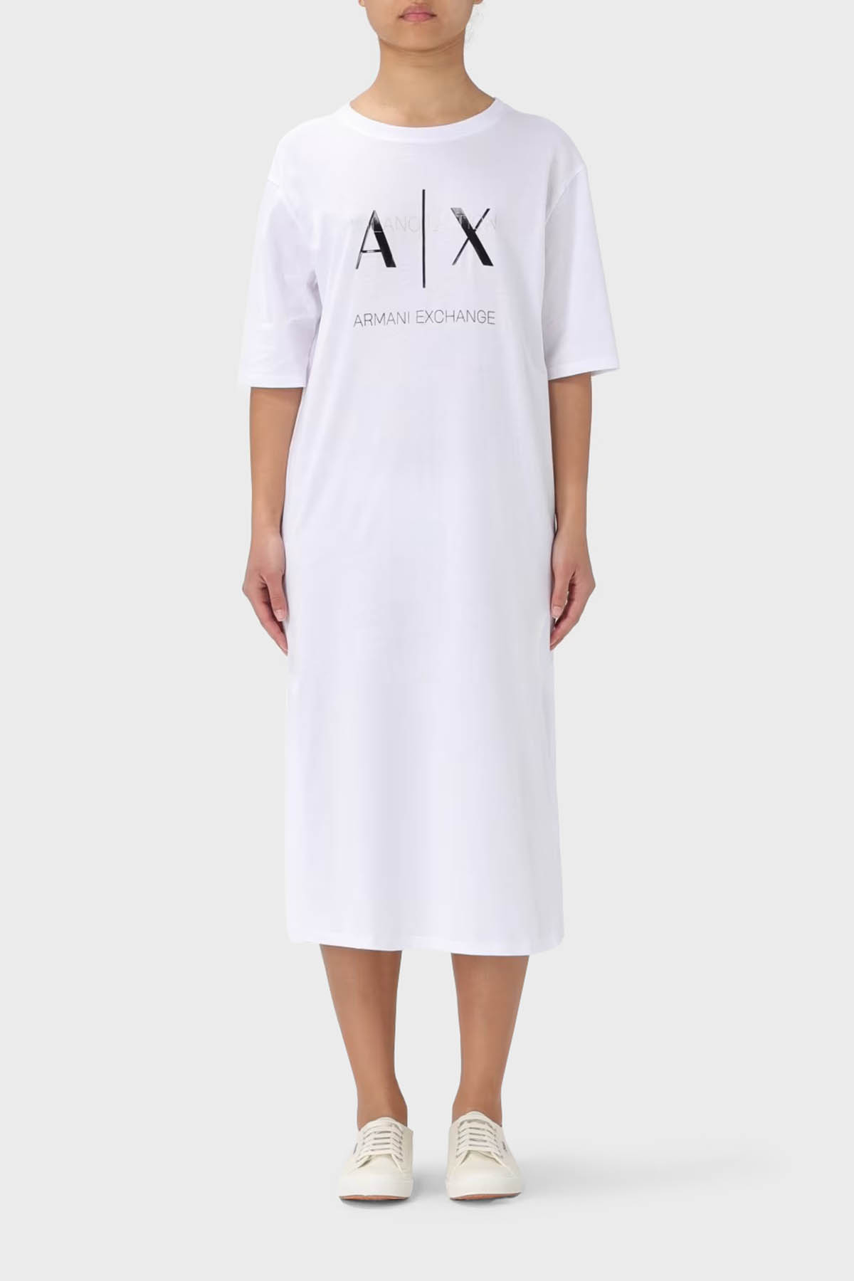 Armani Exchange Pamuklu Relaxed Fit Midi Kadın Elbise 3DYA79 YJ3RZ 1000 BEYAZ