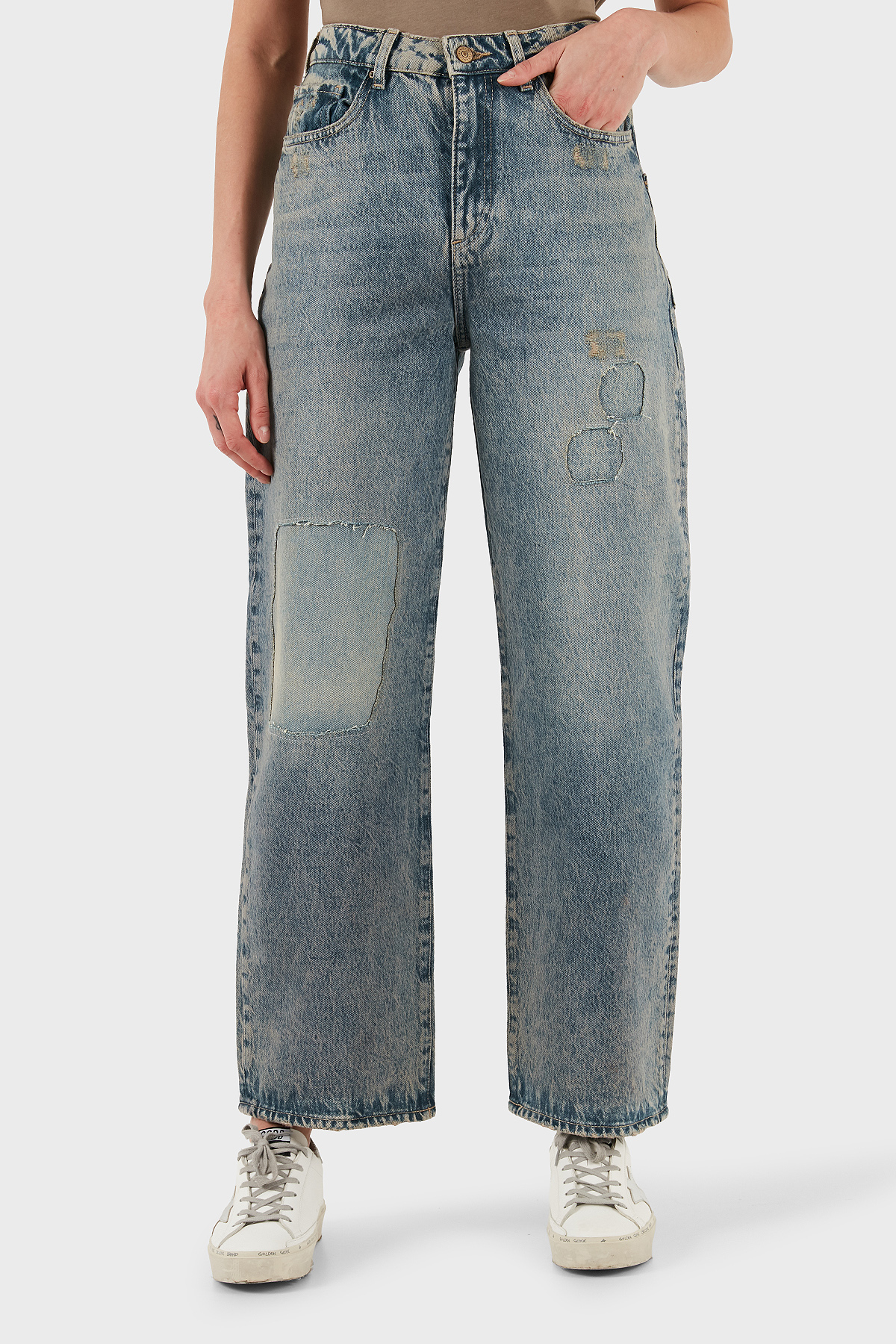 Armani Exchange Pamuklu Relaxed Fit Normal Bel Düz Paça Jeans Kadın Kot Pantolon XW000100 AF14483 MB001 BEJ