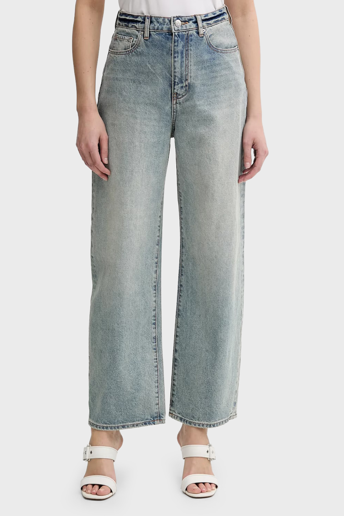 Armani Exchange Pamuklu Relaxed Fit Yüksek Bel Düz Paça Jeans Kadın Kot Pantolon XW000100 AF10869 MB001 Buz Mavi