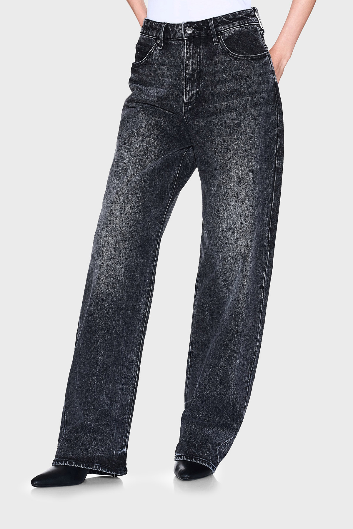 Armani Exchange Pamuklu Relaxed Fit Yüksek Bel Geniş Paça Jeans Kadın Kot Pantolon XW000100 AF16084 MC002 SİYAH