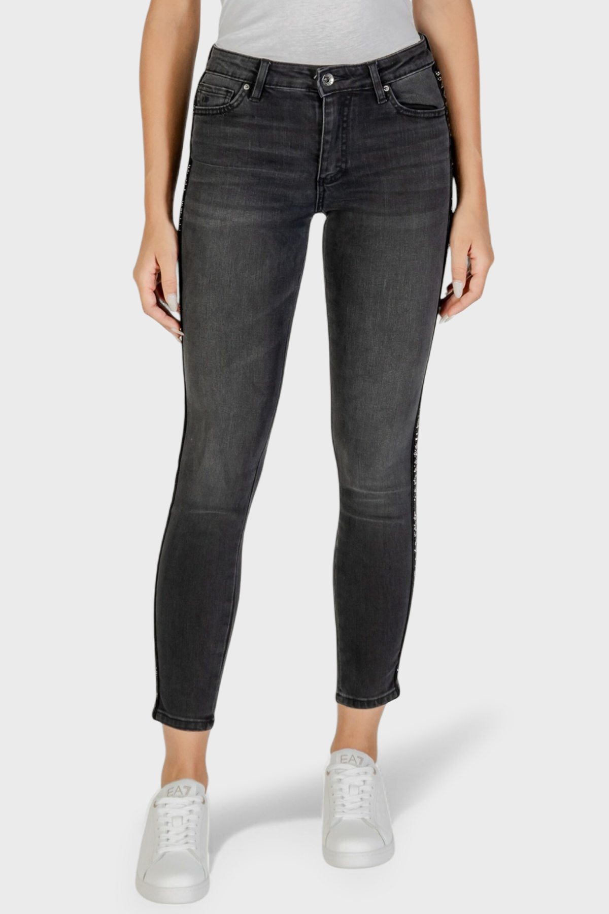 Armani Exchange Pamuklu Skinny Fit Dar Paça Logo Şeritli Jeans Kadın Kot Pantolon XW000129 AF16082 MC002 SİYAH