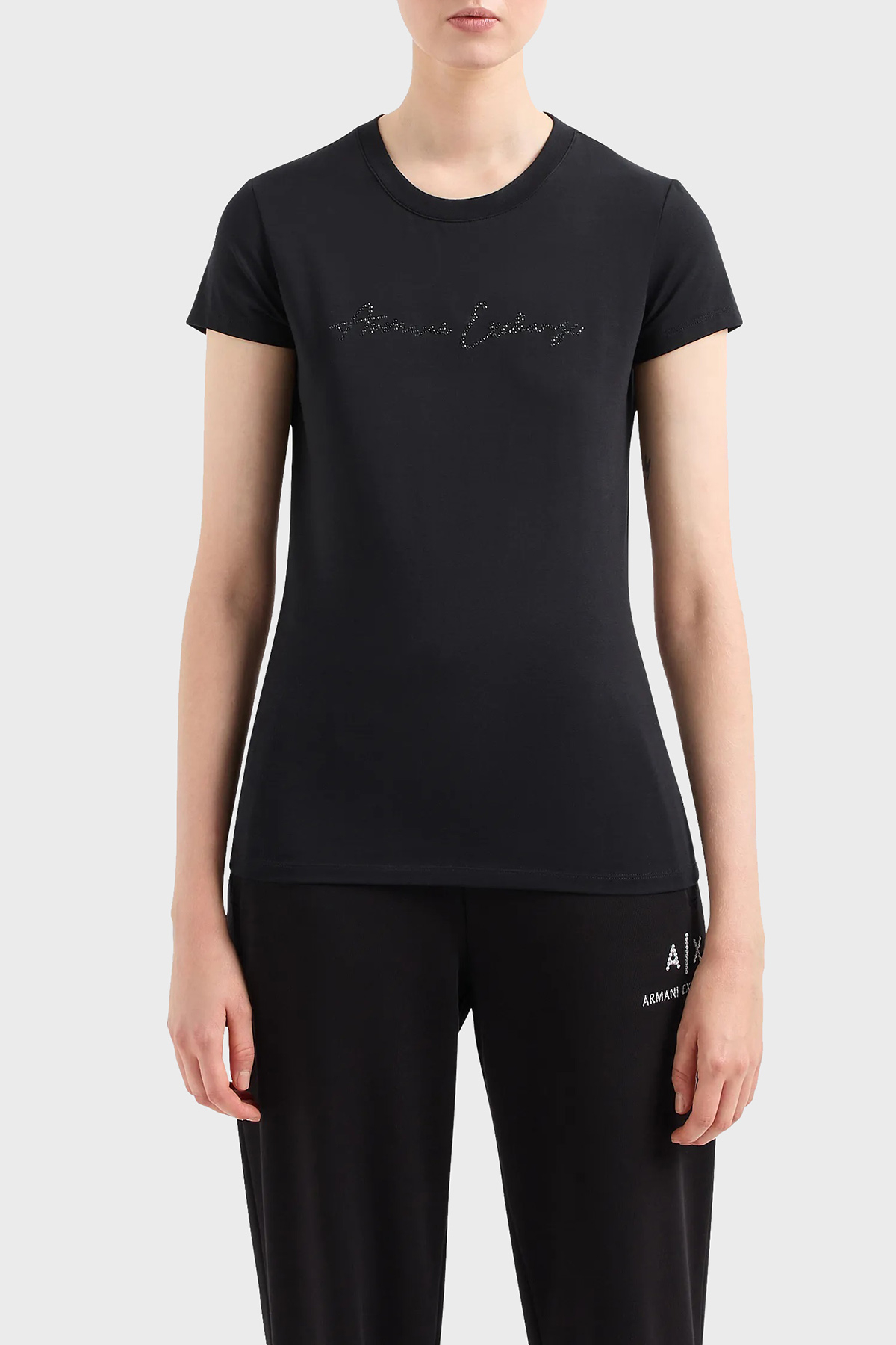 Armani Exchange Pamuklu Slim Fit Bisiklet Yaka Kadın T Shirt 3DYT27 YJDTZ 1200 SİYAH