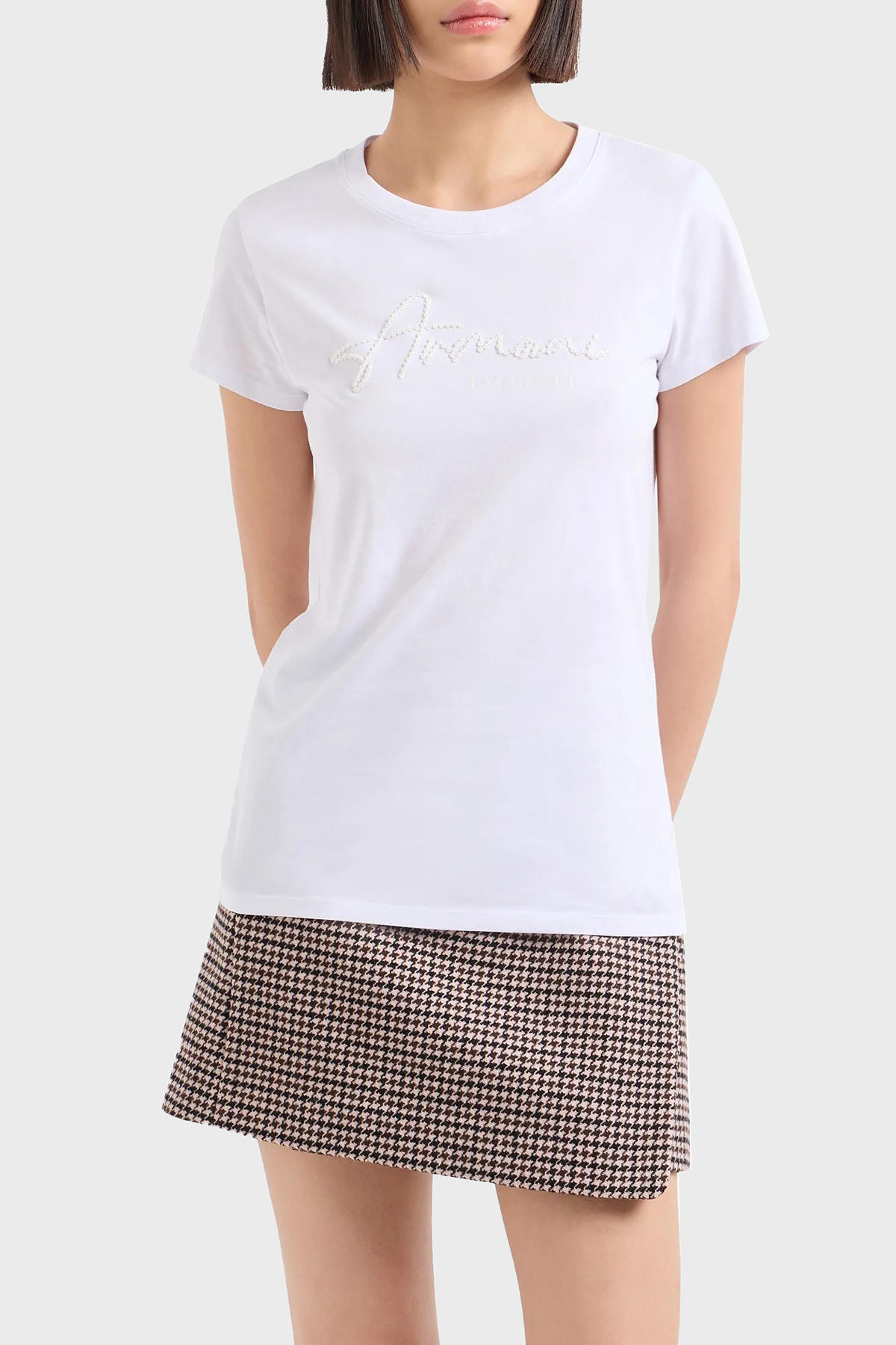 Armani Exchange Pamuklu Slim Fit Bisiklet Yaka Kadın T Shirt 6DYT51 YJG3Z 1000 BEYAZ